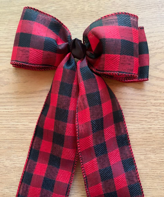 Buffalo Plaid Hair Bow | Black and White Checkered Bow | Handmade Ribbon Bow