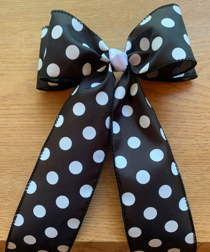 Handmade Polka Dot Hair Bow - Large Bow with White Polka Dots, Perfect for Cheer, Dance, or Everyday Wear