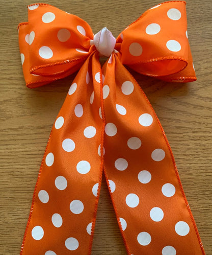 Handmade Polka Dot Hair Bow - Large Bow with White Polka Dots, Perfect for Cheer, Dance, or Everyday Wear