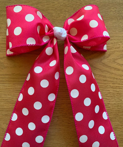 Handmade Polka Dot Hair Bow - Large Bow with White Polka Dots, Perfect for Cheer, Dance, or Everyday Wear