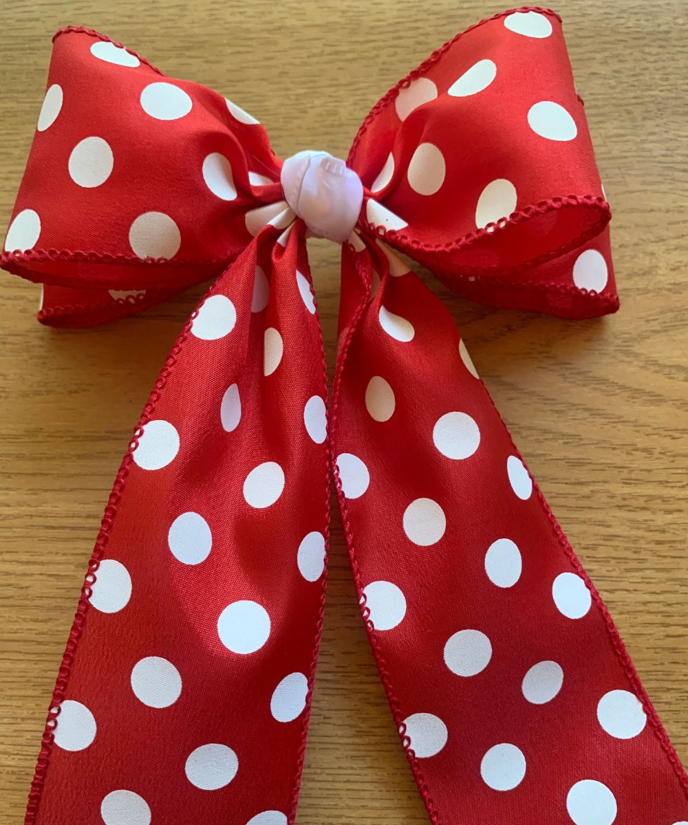 Handmade Polka Dot Hair Bow - Large Bow with White Polka Dots, Perfect for Cheer, Dance, or Everyday Wear