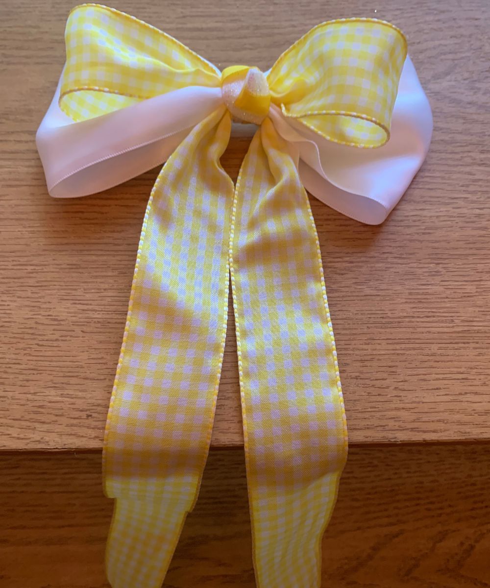 Yellow Gingham & White Ribbon Hair Bow - Perfect for All Ages