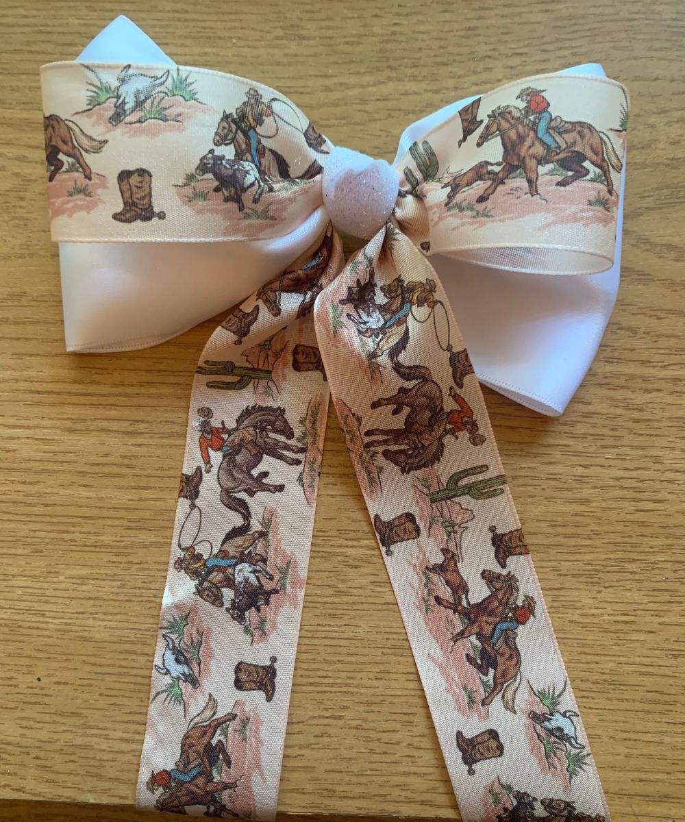 Handmade Western Cowboy Theme Hair Bow – Vintage Rodeo Design, Perfect for Cowgirl Outfits and Western Parties